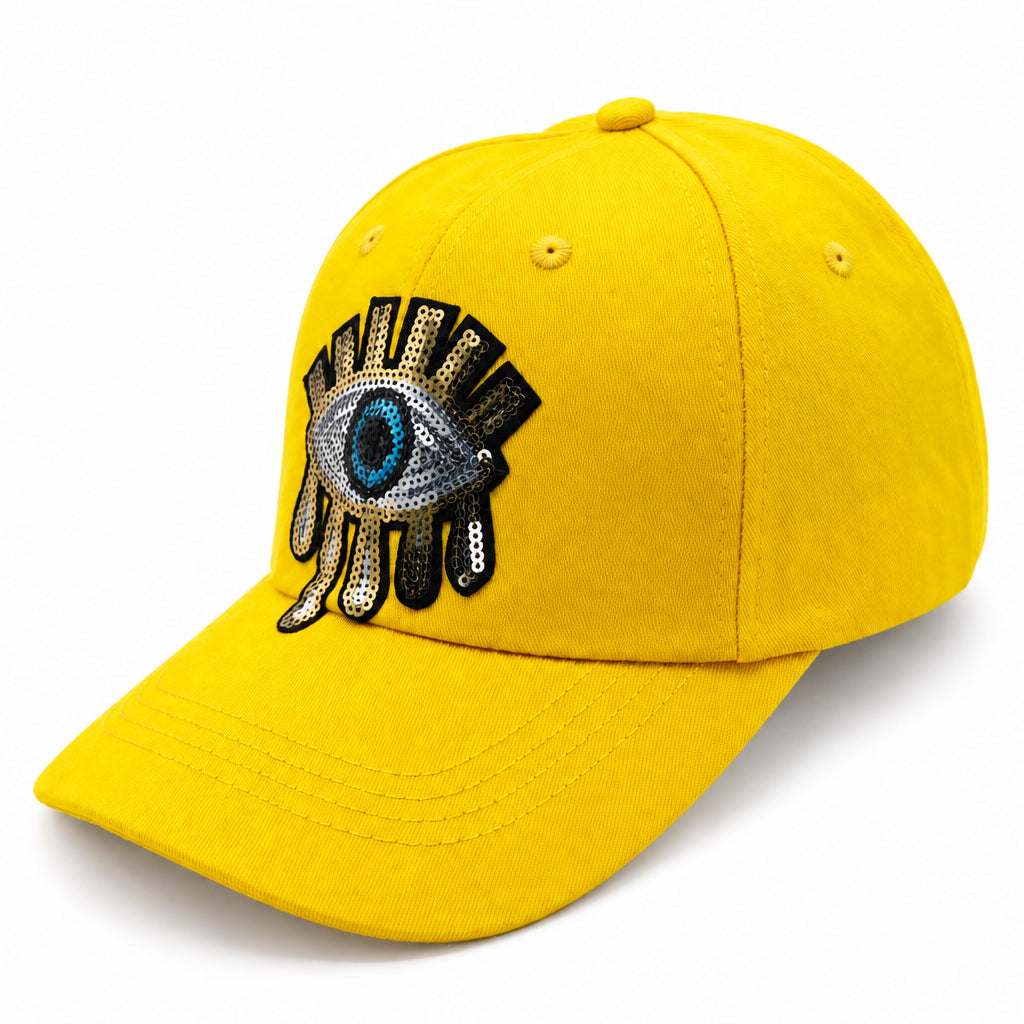 Golden Embroidered Sequin Melting Eye Cap