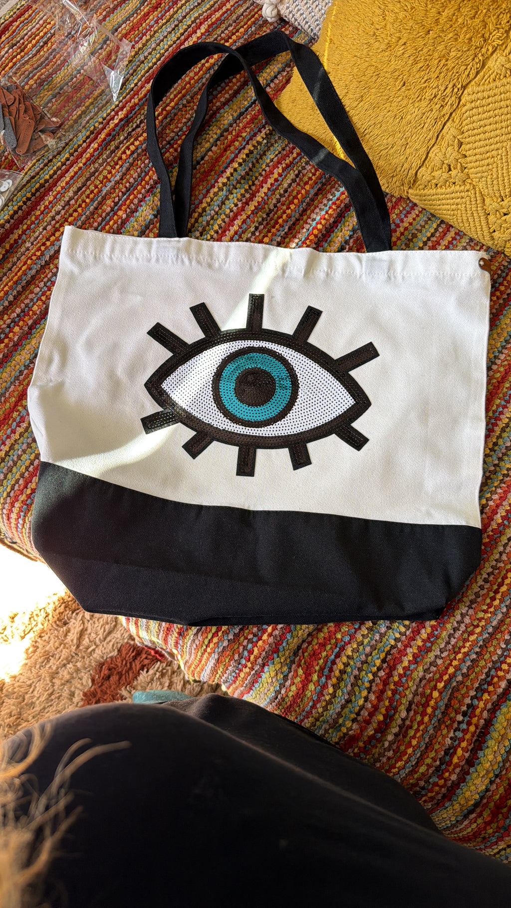 Embroidered Sequin Turkish Eye Tote Bag