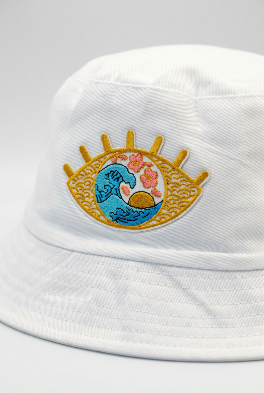 Embroidered Beach Vibes Lucky Eyes Bucket Hat