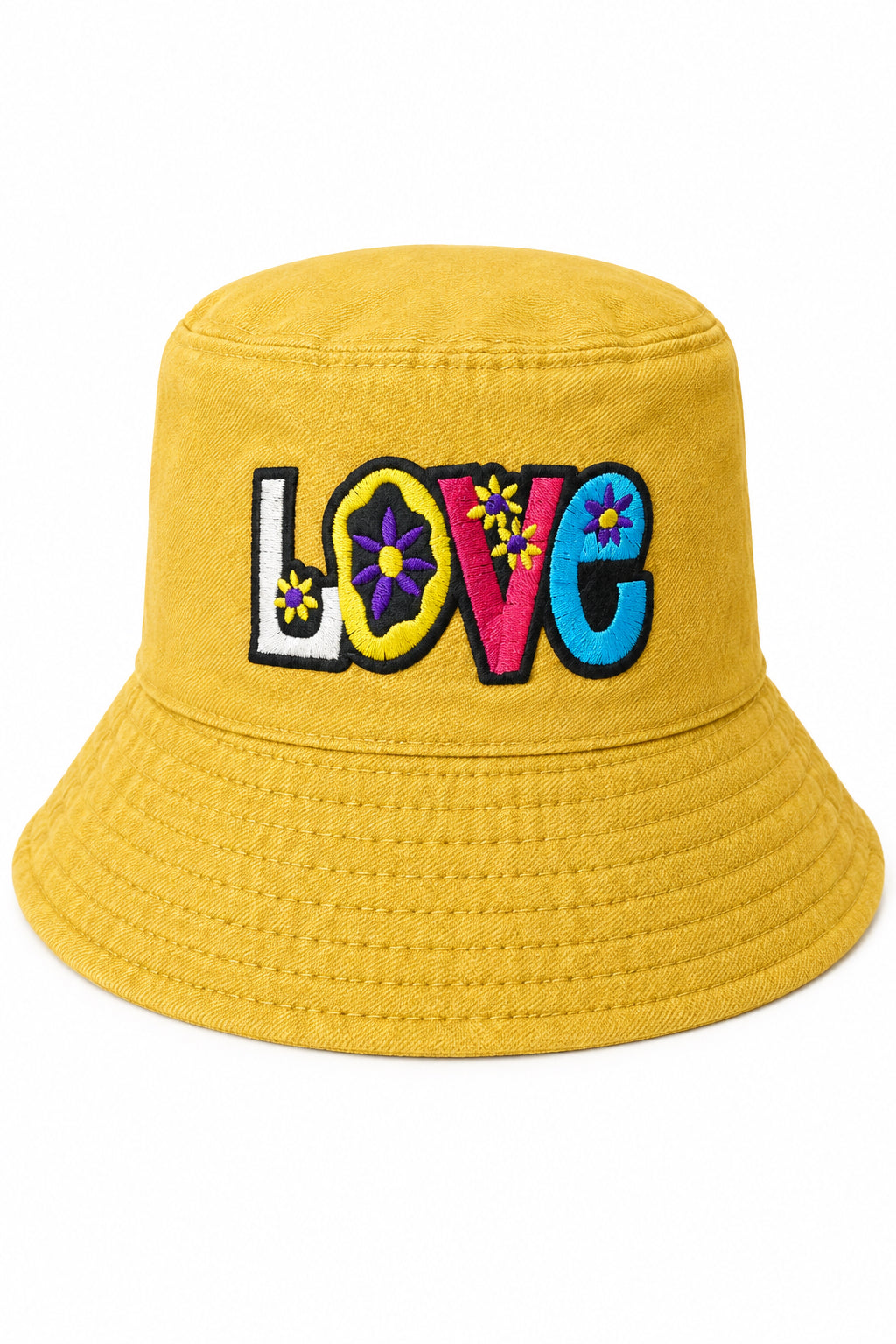 Yellow Embroidered Bucket Hat - LOVE