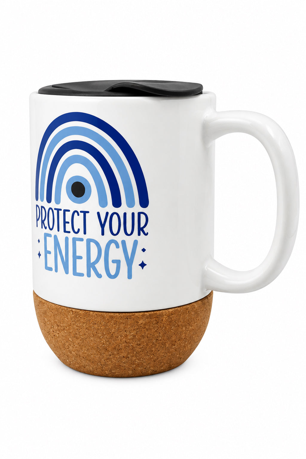 Protect Your Energy Ceramic Mug with Cork Base & Plastic Lid - 15oz