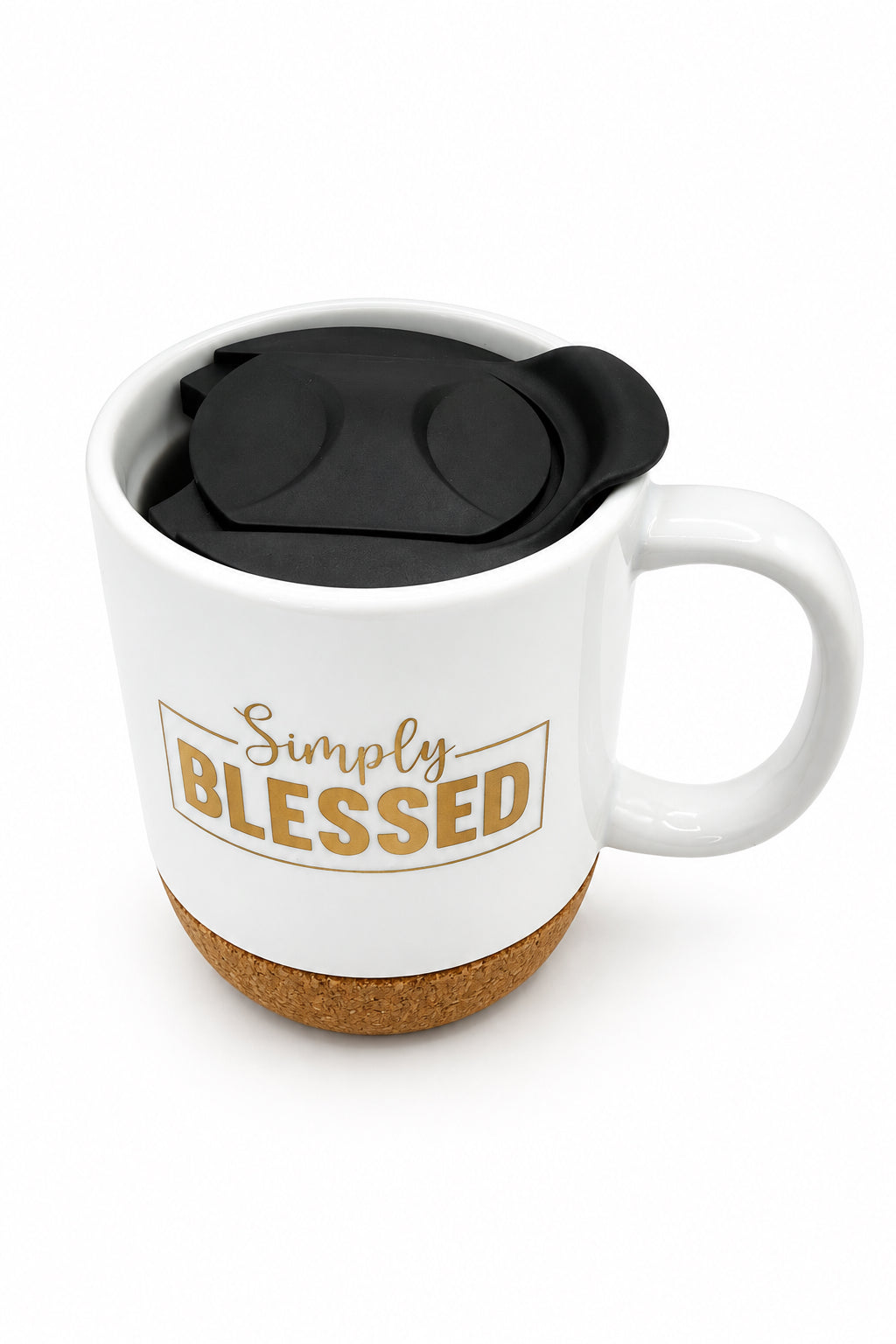 Simply Blessed Ceramic Mug with Cork Base & Plastic Lid - 15oz