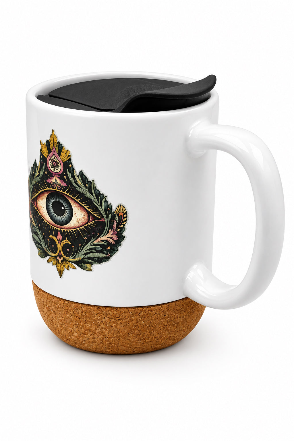 Magical Eye Ceramic Mug w/ Cork Base & Plastic Lid - 15oz