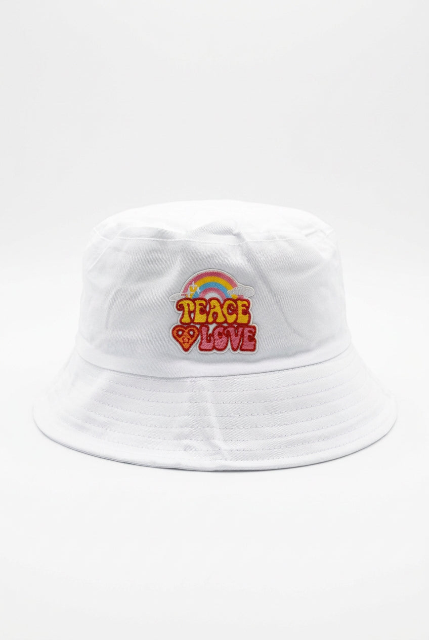 Embroidered Peace & Love Rainbow Bucket Hat