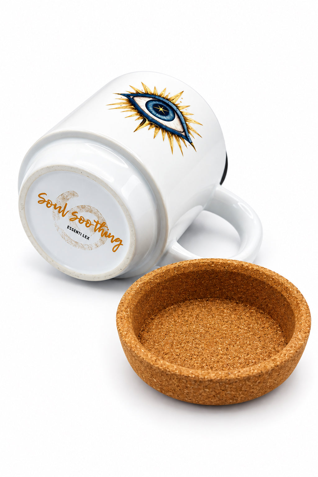 Bright Eye Ceramic Mug with Cork Base & Plastic Lid - 15oz