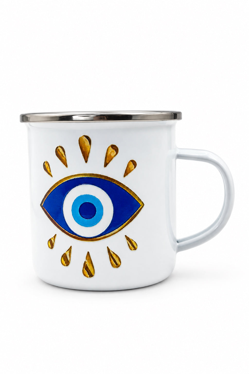 Bronze Blue Turkish Eye Enamel Mug - 12oz