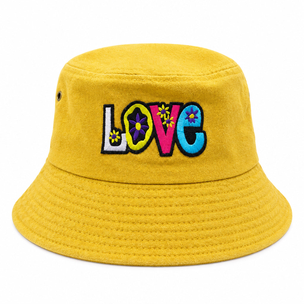 Yellow Embroidered Bucket Hat - LOVE