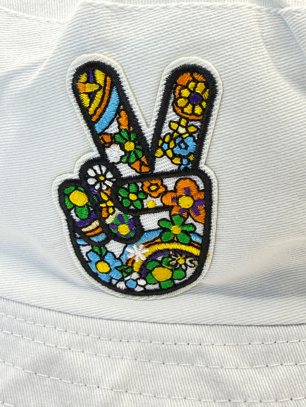Embroidered Blue Peace & Love Hand Bucket Hat