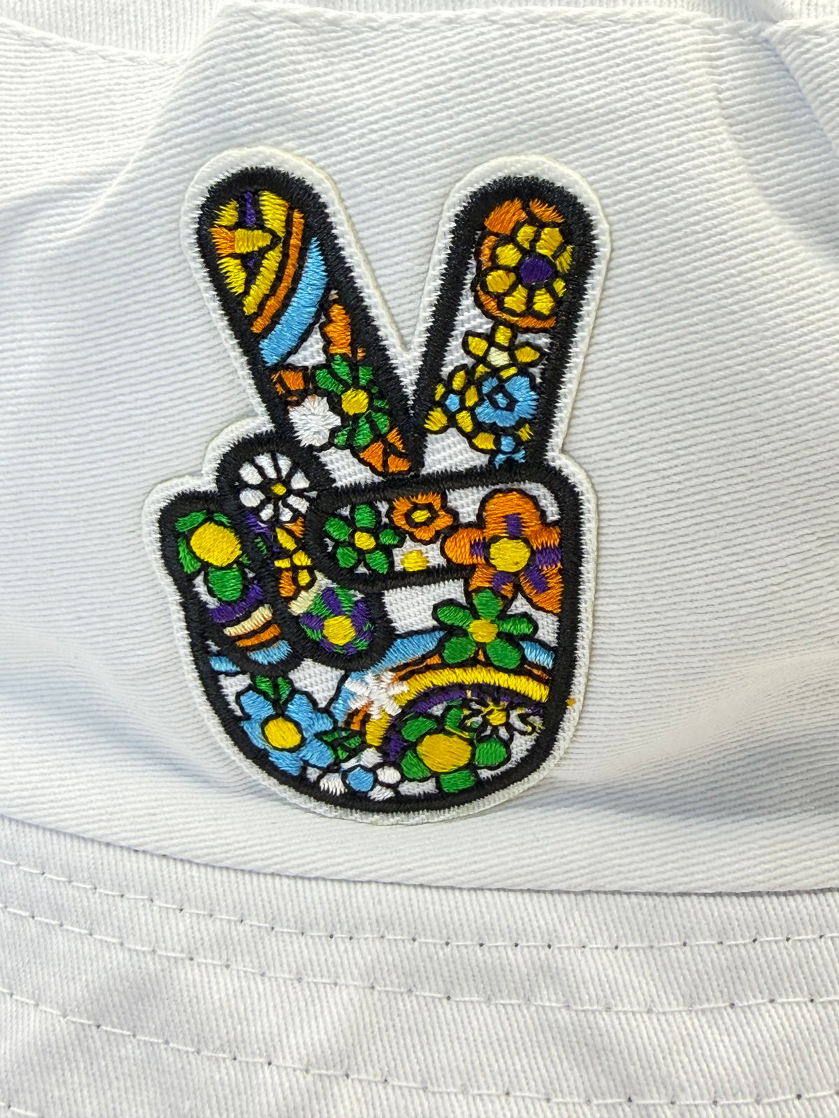 Embroidered Blue Peace & Love Hand Bucket Hat