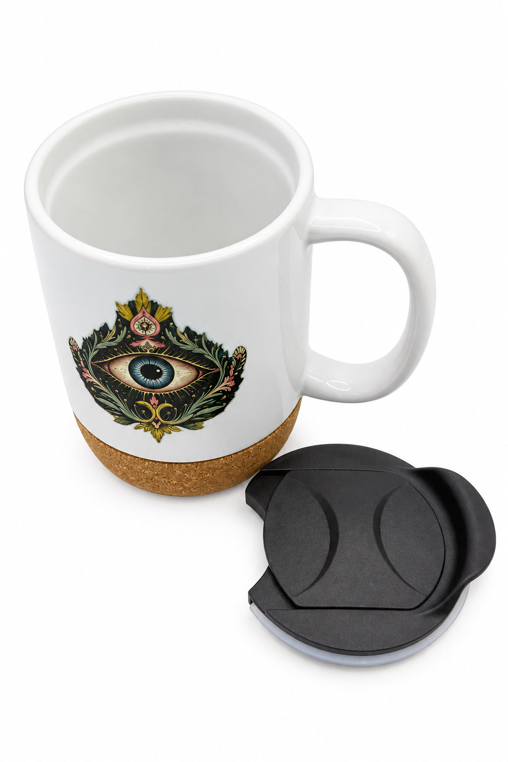 Magical Eye Ceramic Mug w/ Cork Base & Plastic Lid - 15oz