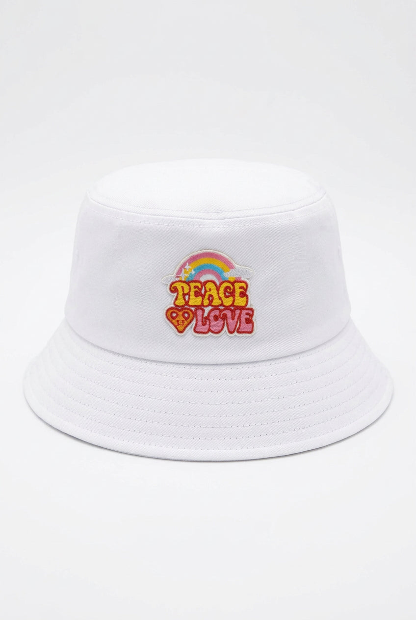 Embroidered Peace & Love Rainbow Bucket Hat