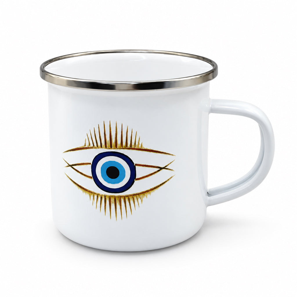 Double Lid Turkish Eye Enamel Mug - 12oz