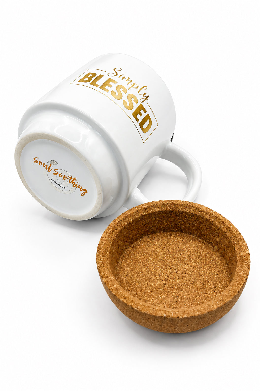 Simply Blessed Ceramic Mug with Cork Base & Plastic Lid - 15oz