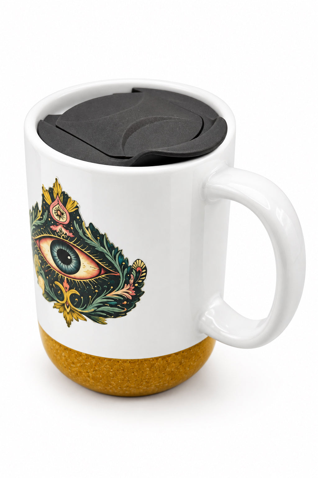 Magical Eye Ceramic Mug w/ Cork Base & Plastic Lid - 15oz