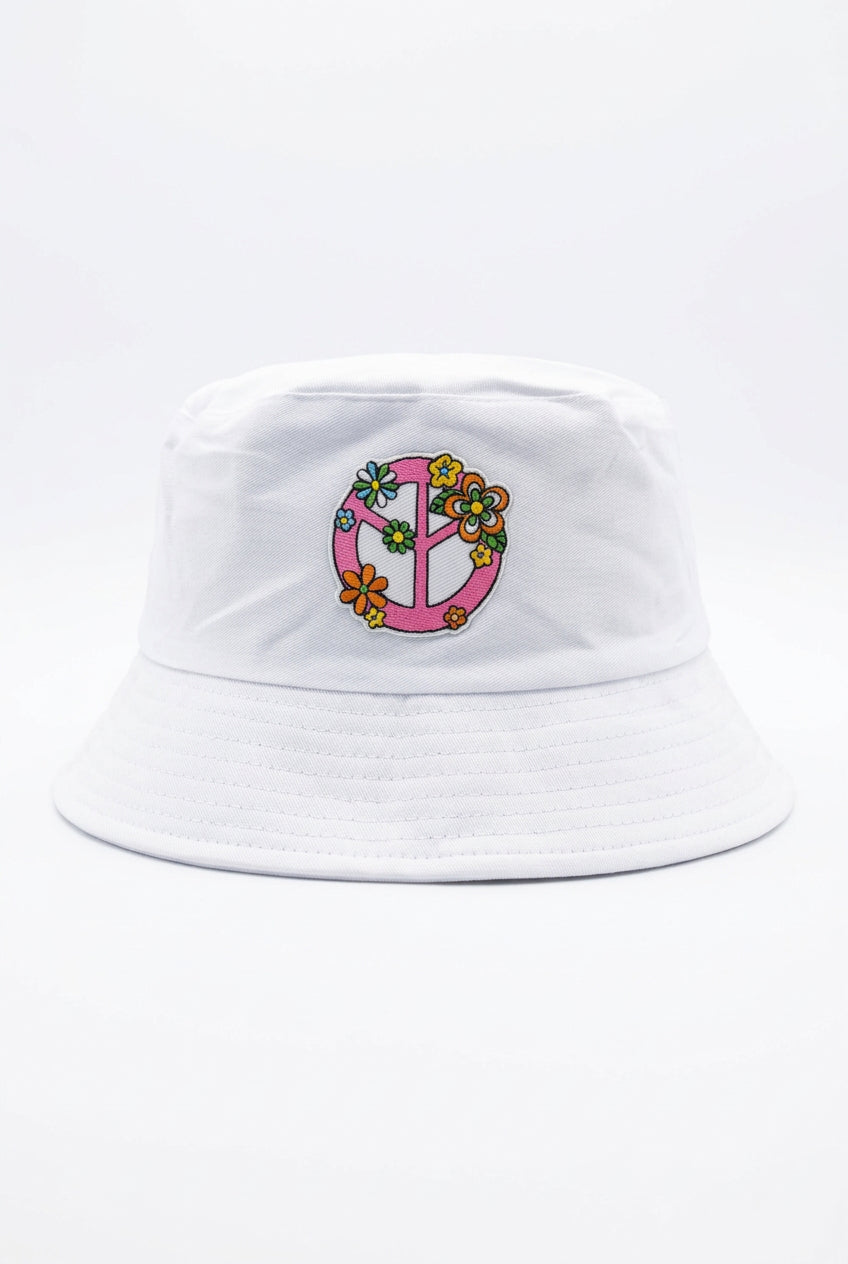 Embroidered Pink Peace & Love Bucket Hat