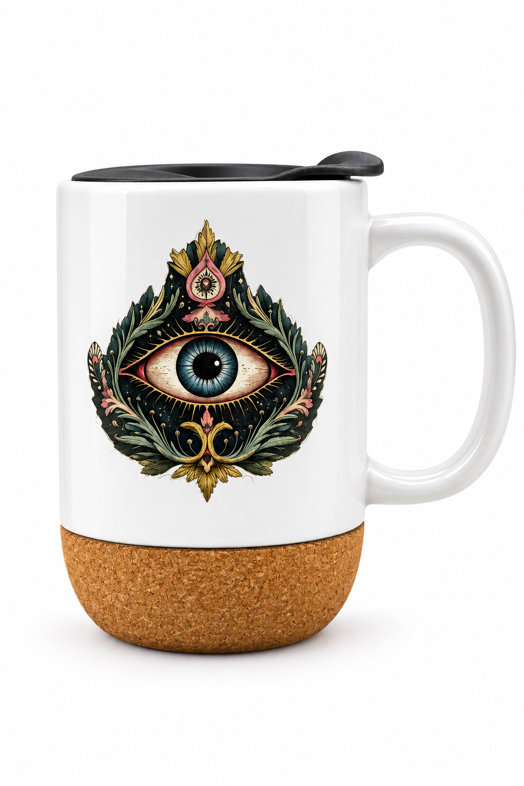 Magical Eye Ceramic Mug w/ Cork Base & Plastic Lid - 15oz