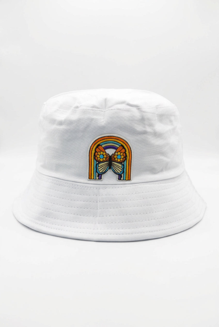 Embroidered Rainbow Butterfly Bucket Hat