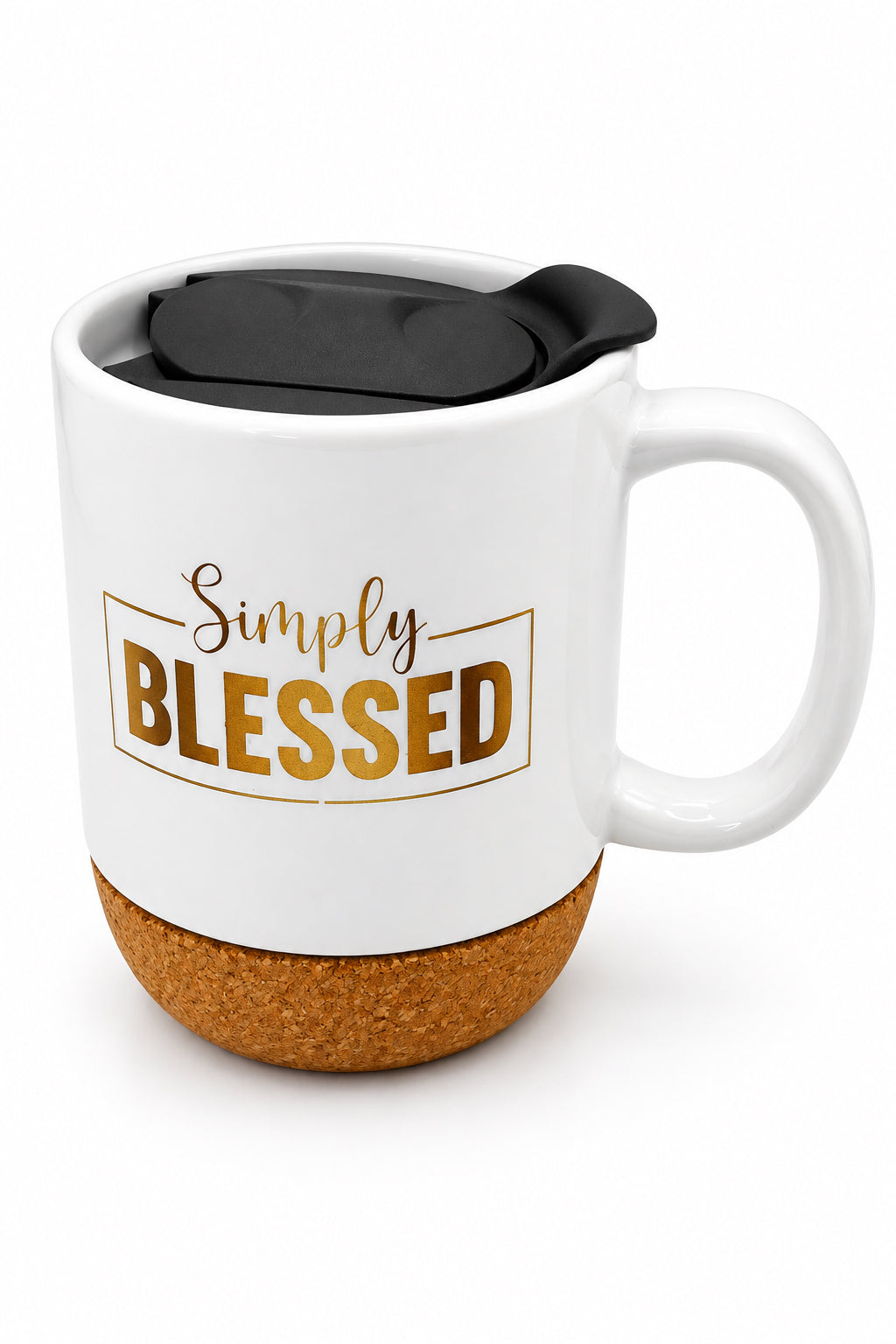 Simply Blessed Ceramic Mug with Cork Base & Plastic Lid - 15oz